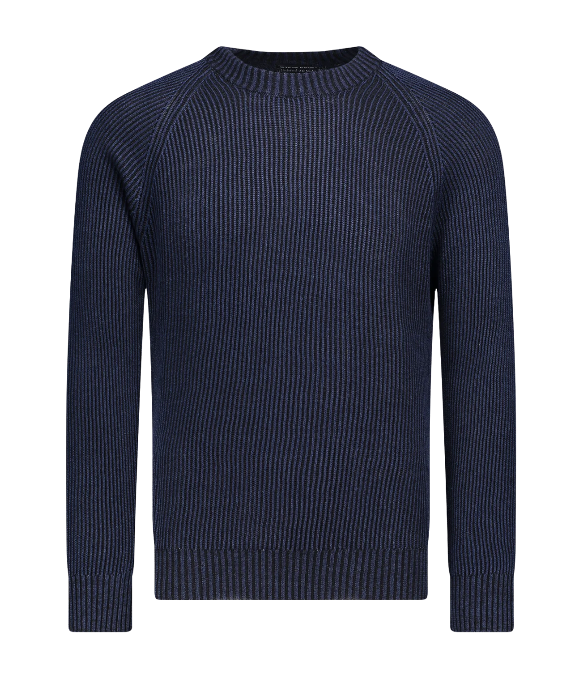 Gran Sasso blue men’s crew neck knit sweater made from a silk-cotton blend – lightweight Italian luxury knitwear.