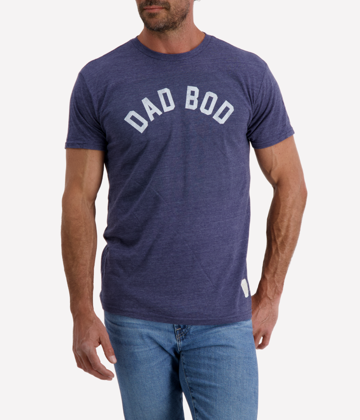 Men’s funny graphic tee with “Dad Bod” slogan in retro font, short sleeves, soft cotton blend, perfect novelty gift shirt.