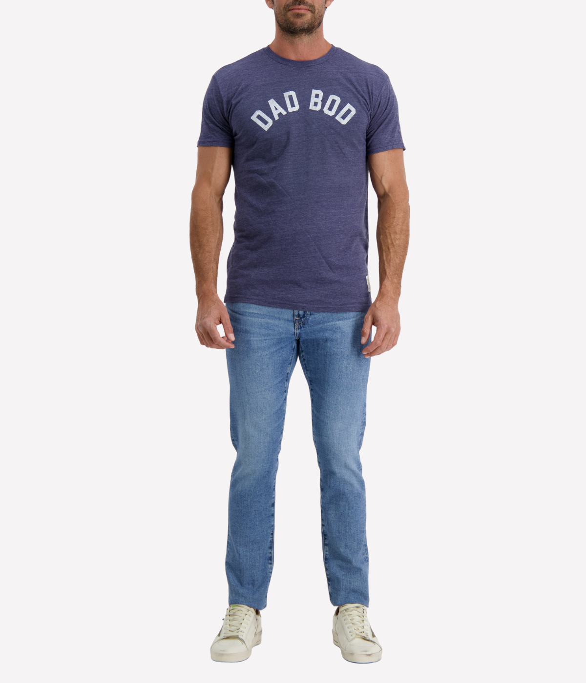 Men’s funny graphic tee with “Dad Bod” slogan in retro font, short sleeves, soft cotton blend, perfect novelty gift shirt.