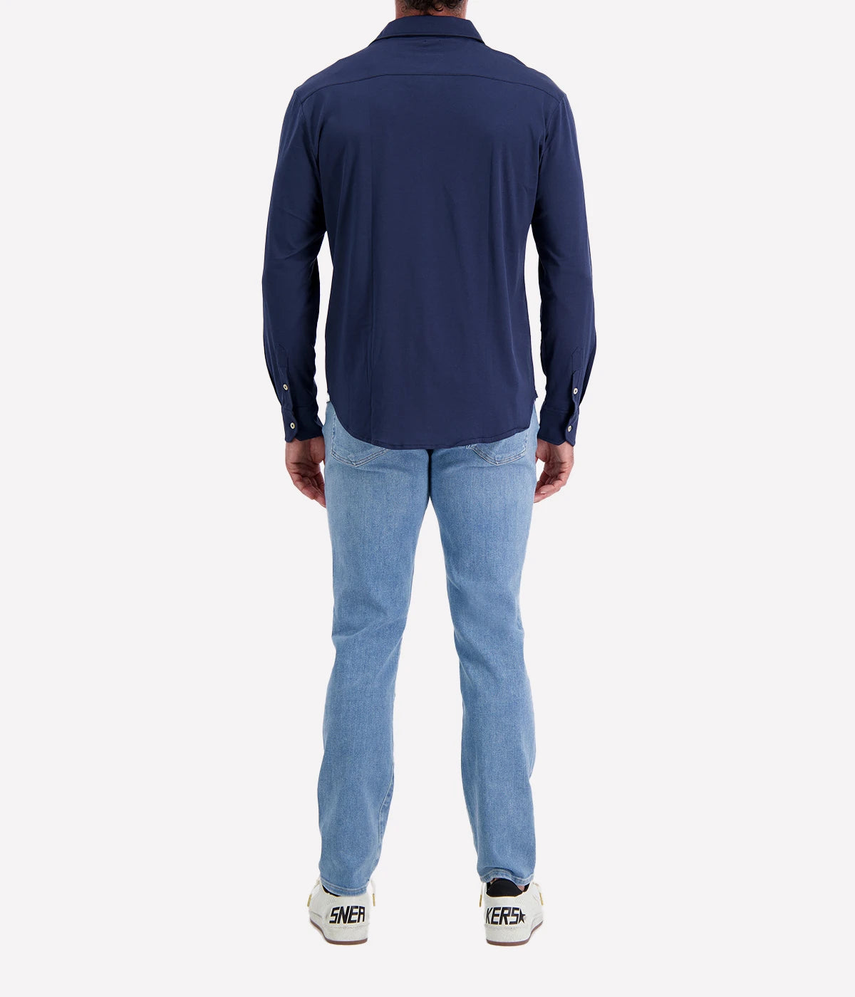 Refined Dandy Shirt in soft jersey cotton with cutaway collar, front button fastening, and long sleeves with buttoned cuffs. Perfect for smart-casual styling.