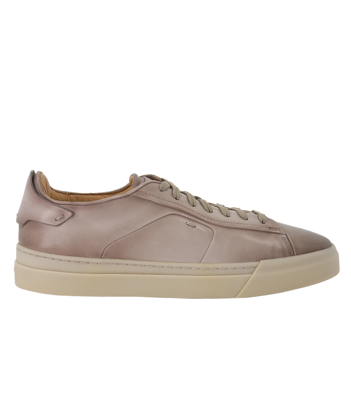 Santoni Low-Top Sneakers in taupe leather with a minimalist design, tonal stitching, and a cushioned rubber sole for a refined yet relaxed everyday look.