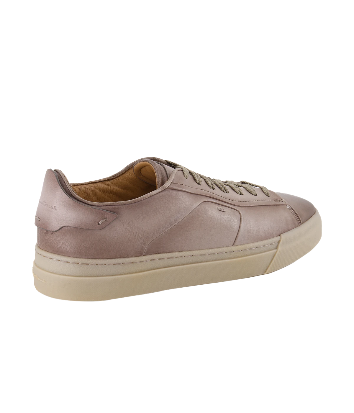 Santoni Low-Top Sneakers in taupe leather with a minimalist design, tonal stitching, and a cushioned rubber sole for a refined yet relaxed everyday look.