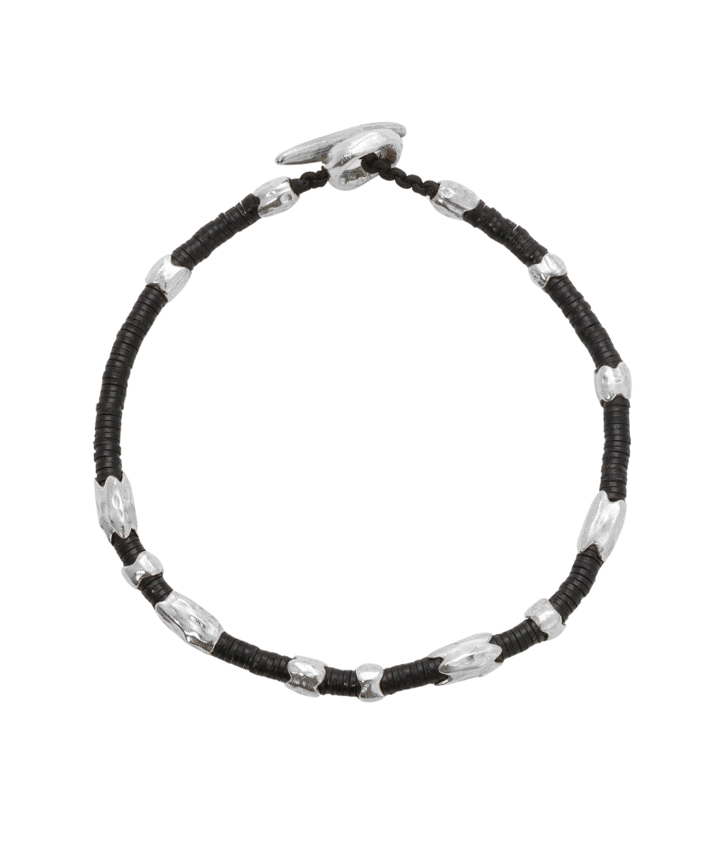Men’s bracelet featuring African vinyl beads and solid 925 sterling silver detailing, offering a stylish, lightweight accessory for everyday wear.