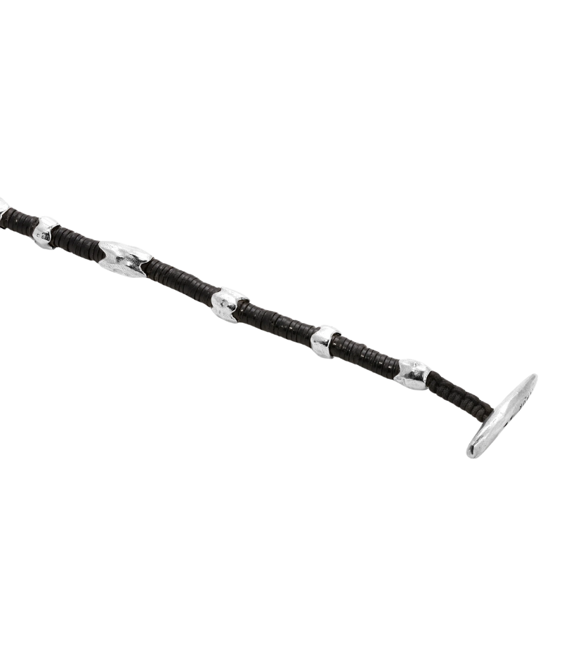 Men’s bracelet featuring African vinyl beads and solid 925 sterling silver detailing, offering a stylish, lightweight accessory for everyday wear.