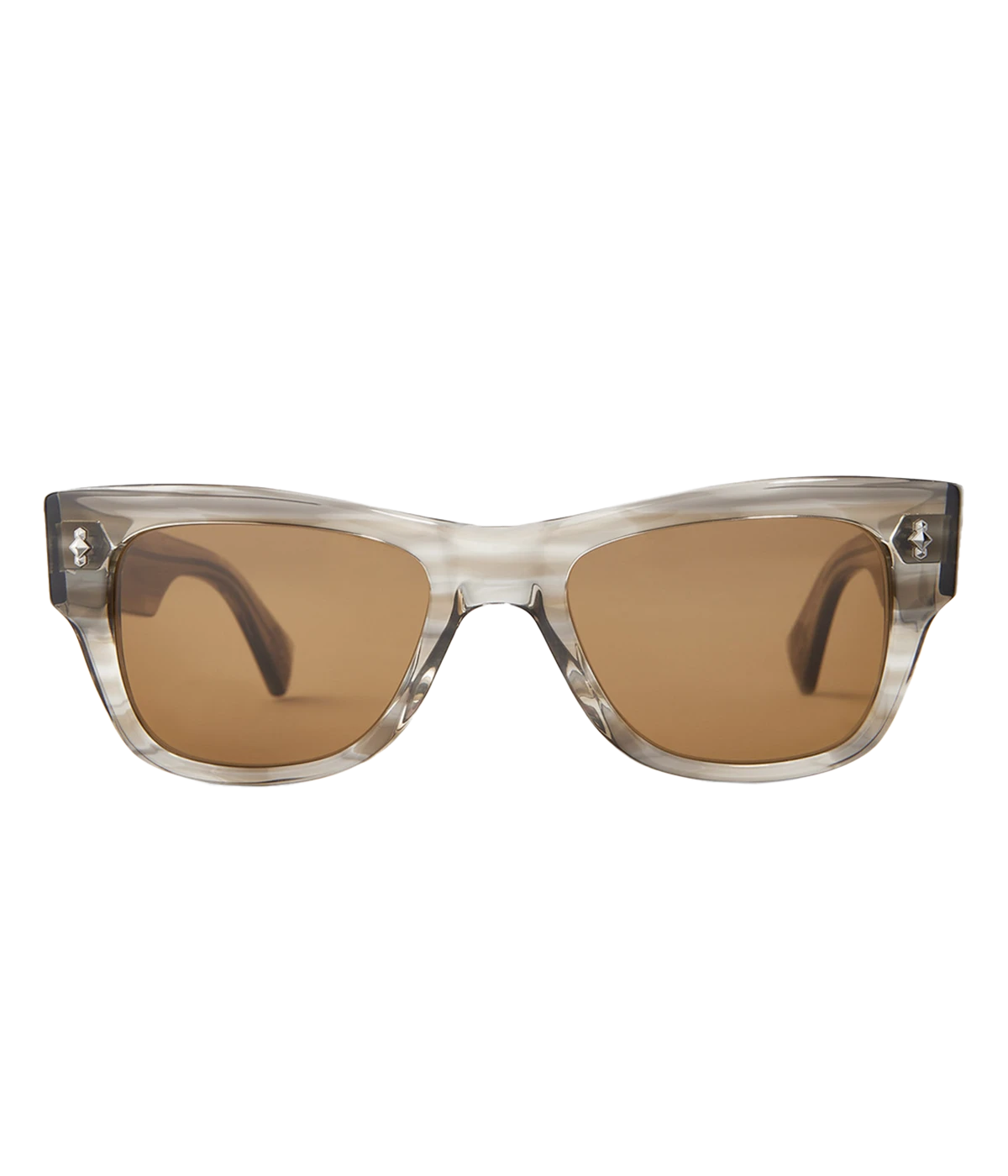 The Duke sunglasses feature bold, thick acetate with Shark Teeth filigree and Fish Hook metal accents. Made with premium materials, including Mr. Leight Select Glass lenses and nickel silver core wire. Handcrafted in Japan, these sunglasses offer 100% UV protection in a modern, classic style.