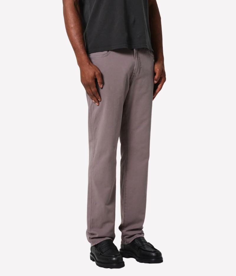 Straight-leg fit pants in a sleek slate dark grey wash, offering a relaxed and comfortable style with midweight stretch linen.