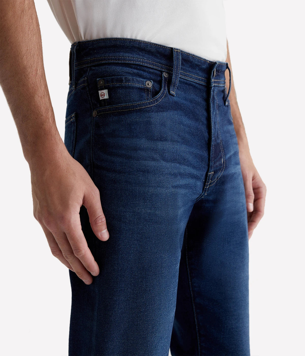Five- pocket men's jeans with a comfortable mid-rise waist and a straight fit that’s relaxed from hip to knee, tapering slightly at the leg opening. Detailed measurements include a 10.25" front rise, 16" knee opening, 15" bottom opening, and 33" inseam.