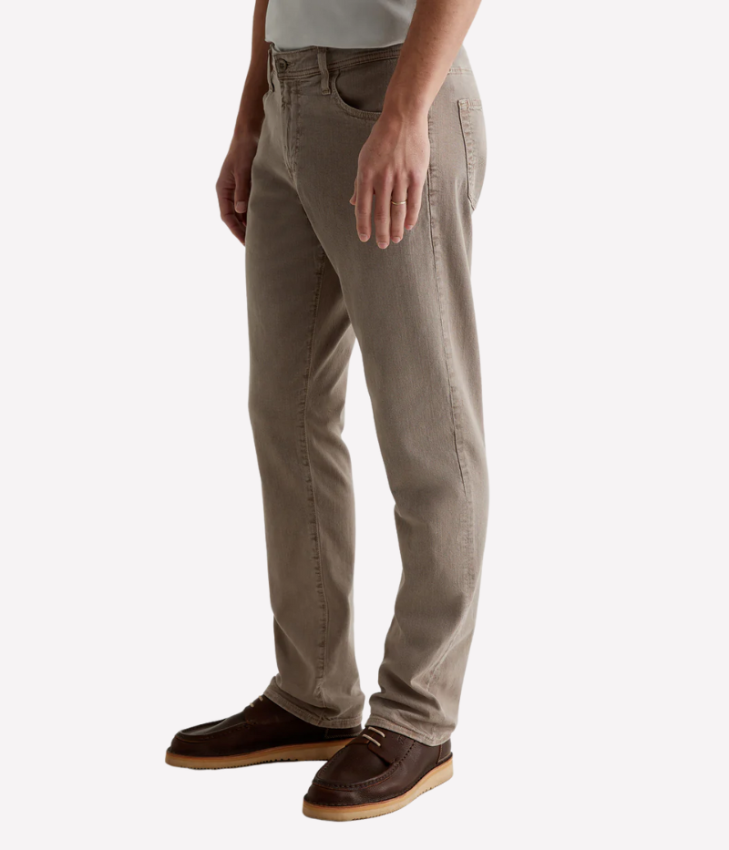 Everett Slim Straight Jeans in Light Brown, Cotton-Linen Twill with Stretch, Relaxed Fit with Tapered Leg Opening