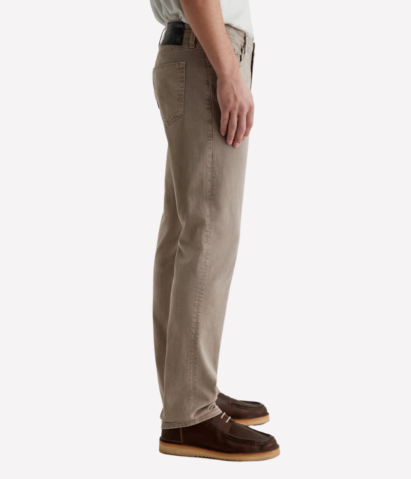 Everett Slim Straight Jeans in Light Brown, Cotton-Linen Twill with Stretch, Relaxed Fit with Tapered Leg Opening
