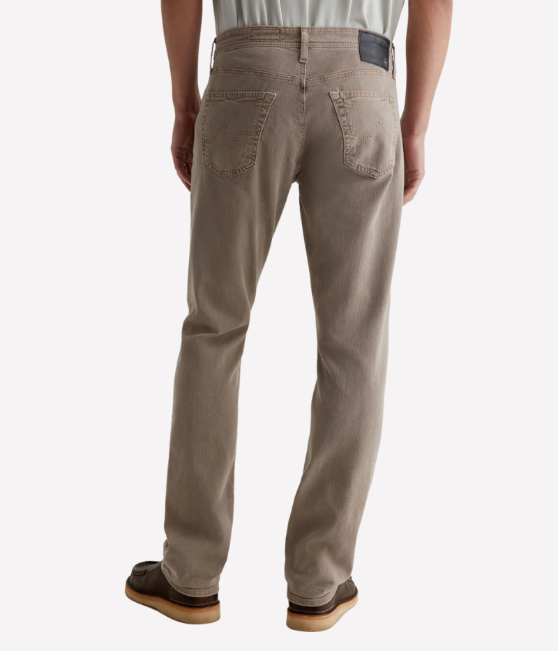 Everett Slim Straight Jeans in Light Brown, Cotton-Linen Twill with Stretch, Relaxed Fit with Tapered Leg Opening