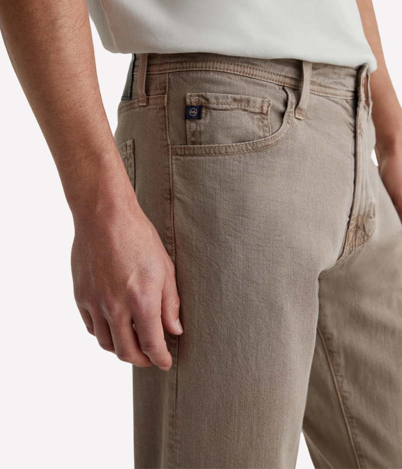 Everett Slim Straight Jeans in Light Brown, Cotton-Linen Twill with Stretch, Relaxed Fit with Tapered Leg Opening
