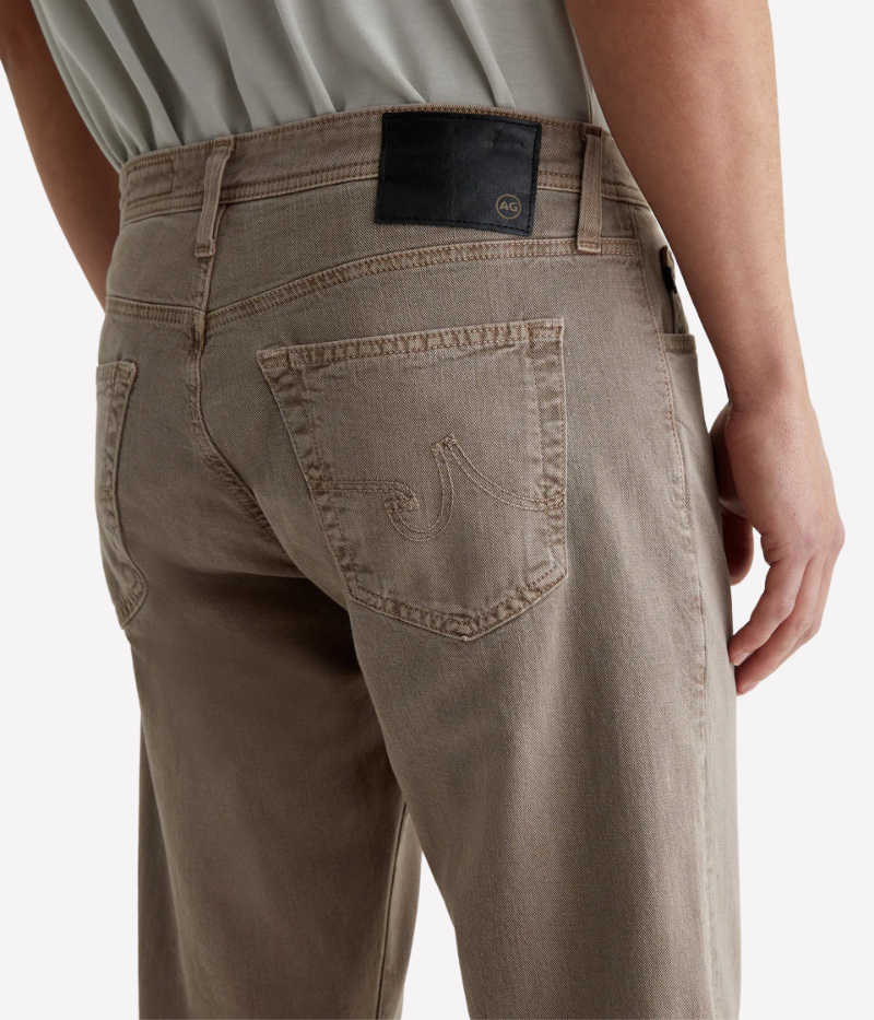 Everett Slim Straight Jeans in Light Brown, Cotton-Linen Twill with Stretch, Relaxed Fit with Tapered Leg Opening