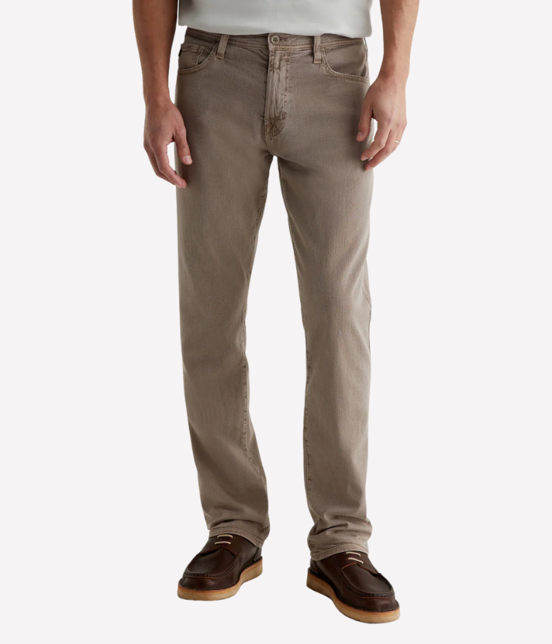 Everett Slim Straight Jeans in Light Brown, Cotton-Linen Twill with Stretch, Relaxed Fit with Tapered Leg Opening