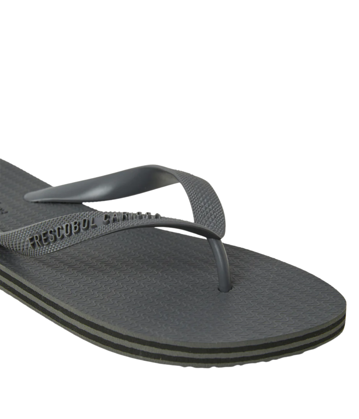 Frescobol Carioca flip flops with textured insole, embossed sole, PVC strap, and EVA construction, perfect for summer comfort and style