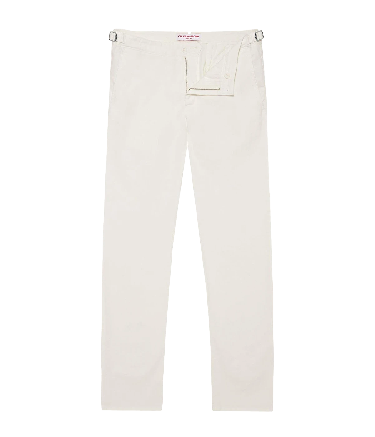 Fallon tailored-fit Sea Mist trousers made from stretch cotton with adjustable side fasteners, reinforced pockets, and a garment-dyed finish for a relaxed yet polished look.