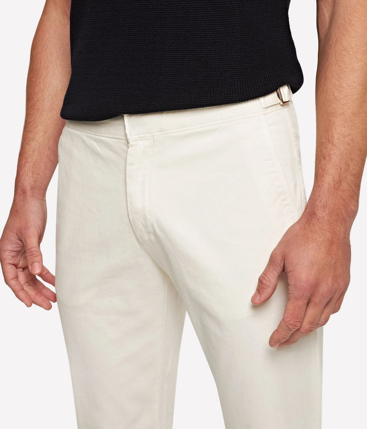 Fallon tailored-fit Sea Mist trousers made from stretch cotton with adjustable side fasteners, reinforced pockets, and a garment-dyed finish for a relaxed yet polished look.