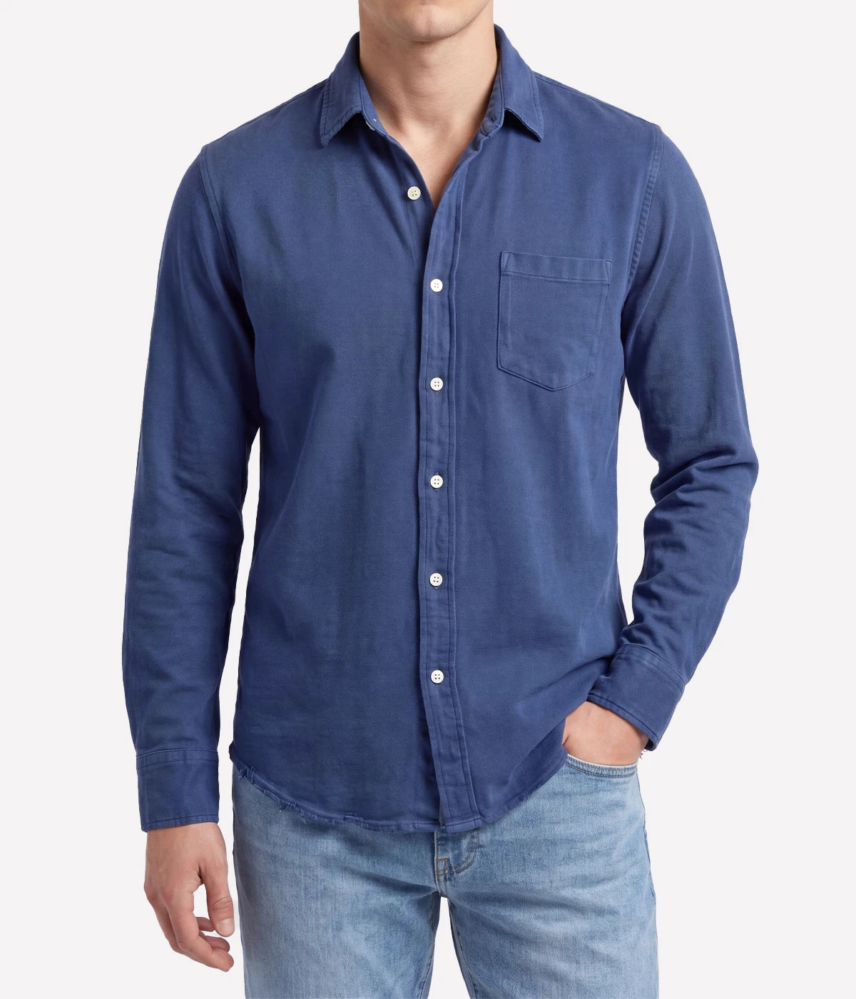 Luke Woven Button Up Shirt in Denim Navy