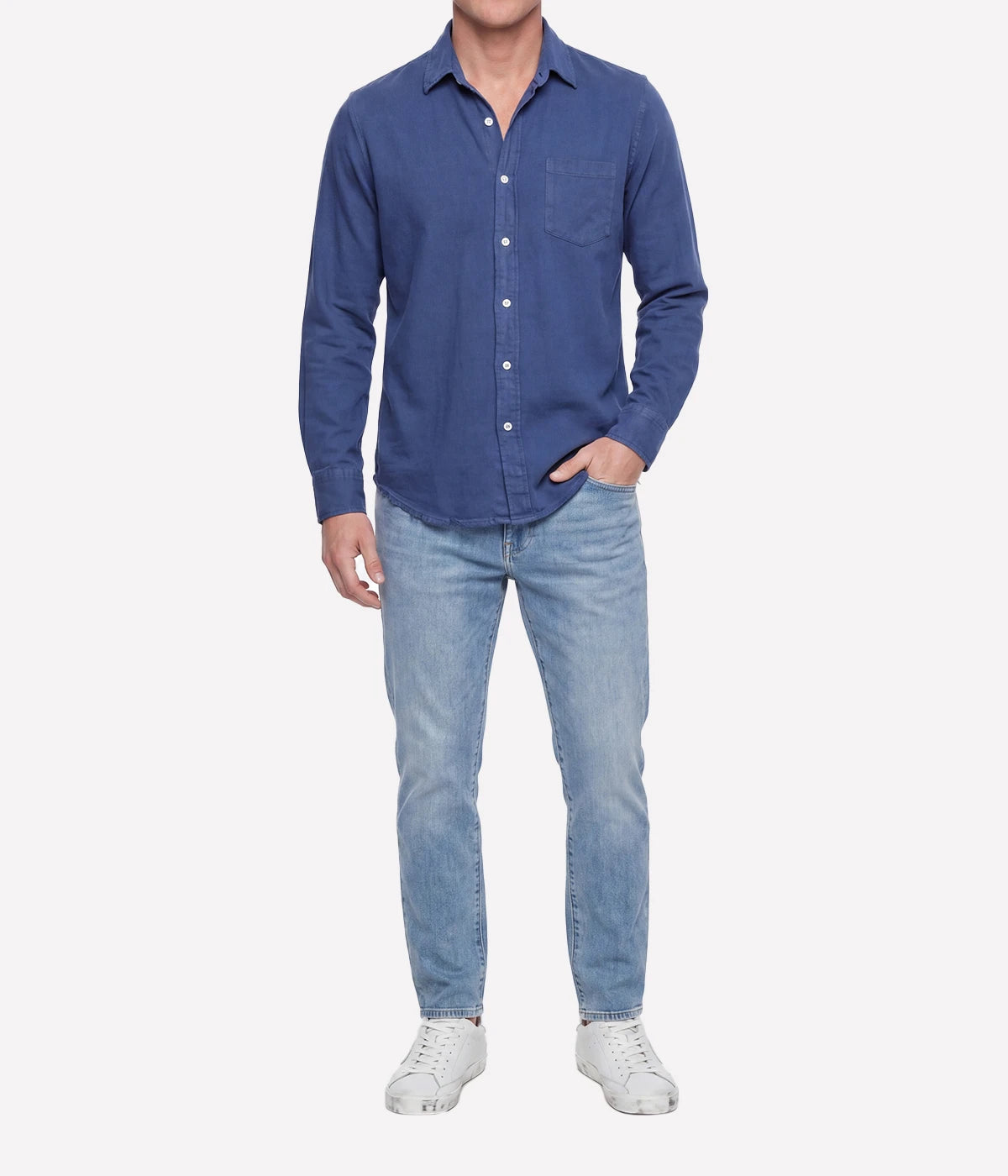 Luke Woven Button Up Shirt in Denim Navy