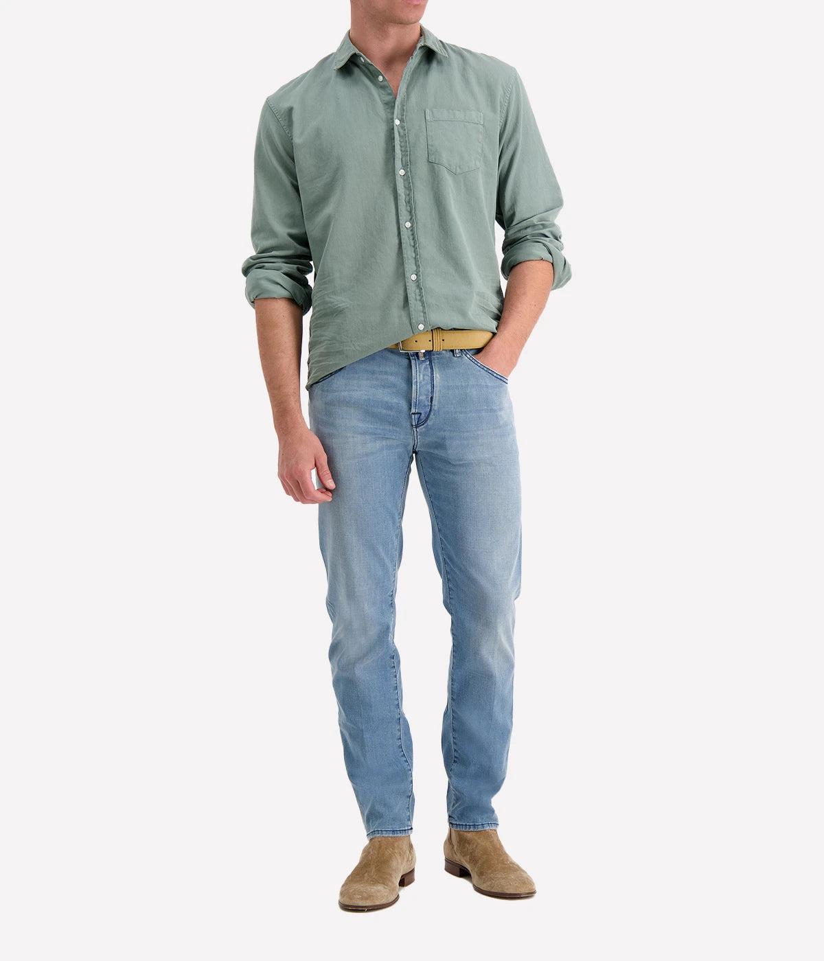 Luke Woven Shirt in Thyme Denim