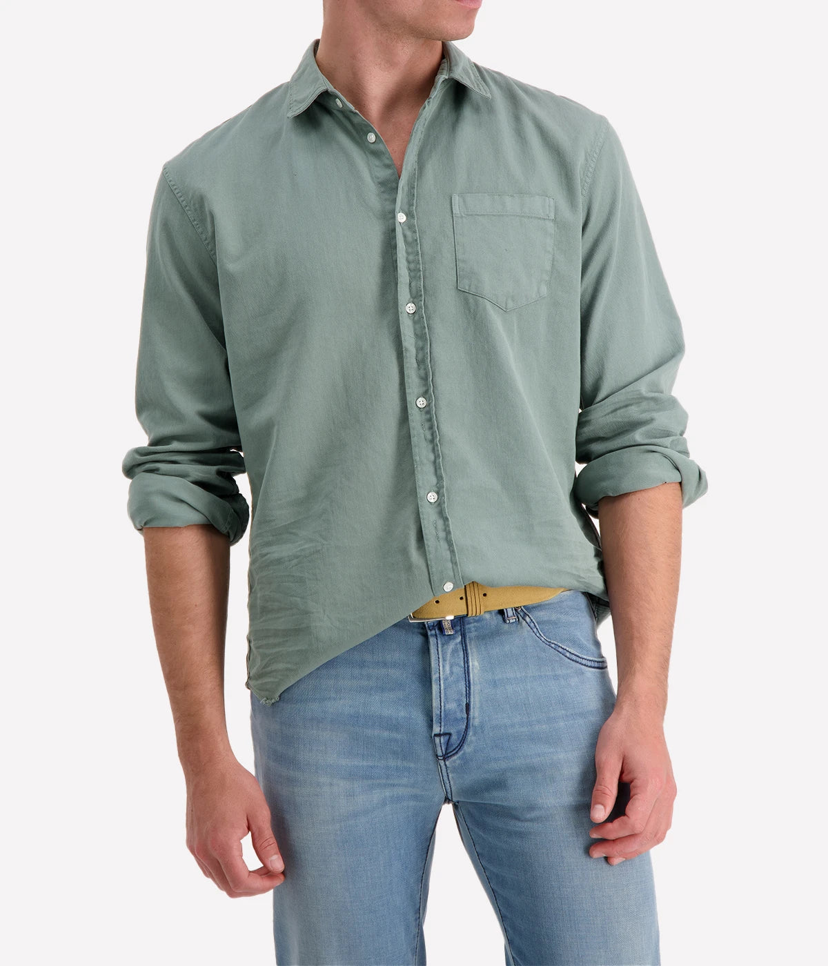 Luke Woven Shirt in Thyme Denim