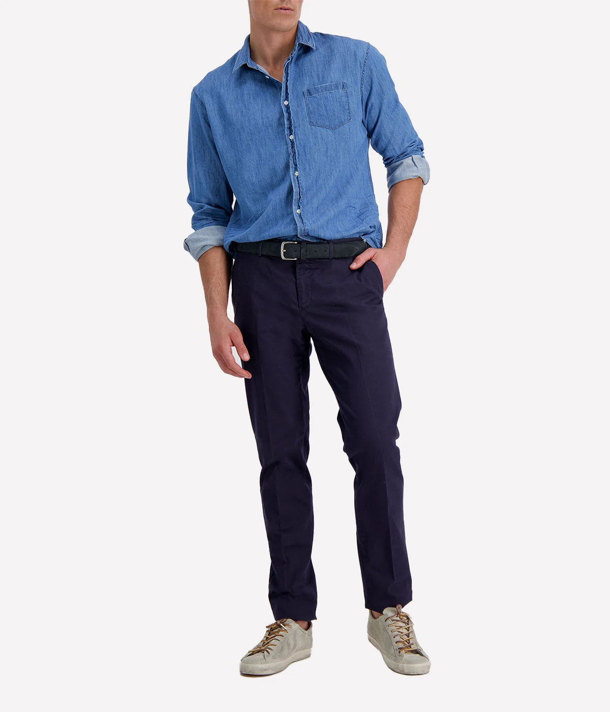 Luke Woven Shirt in Stonewashed Indigo Denim