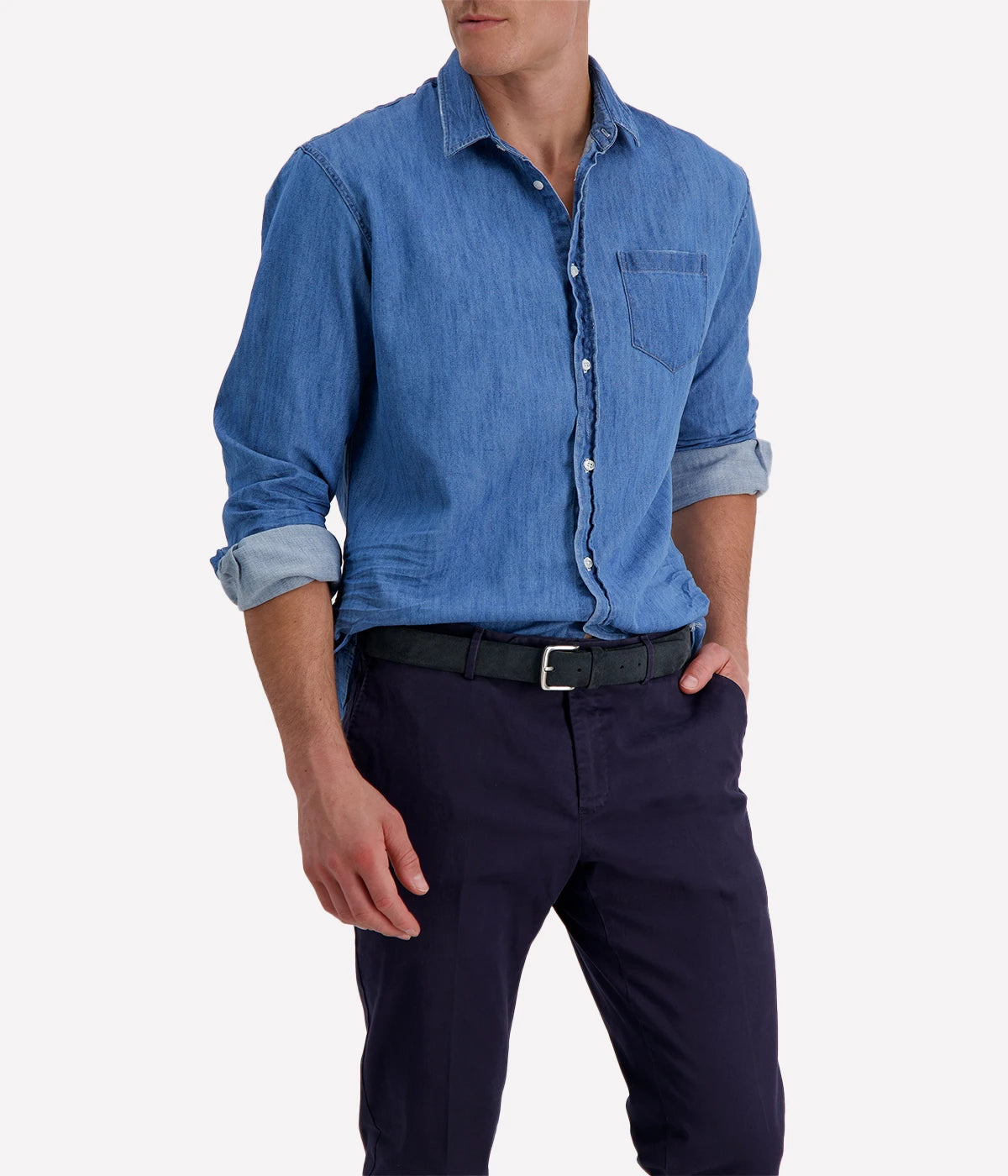 Luke Woven Shirt in Stonewashed Indigo Denim