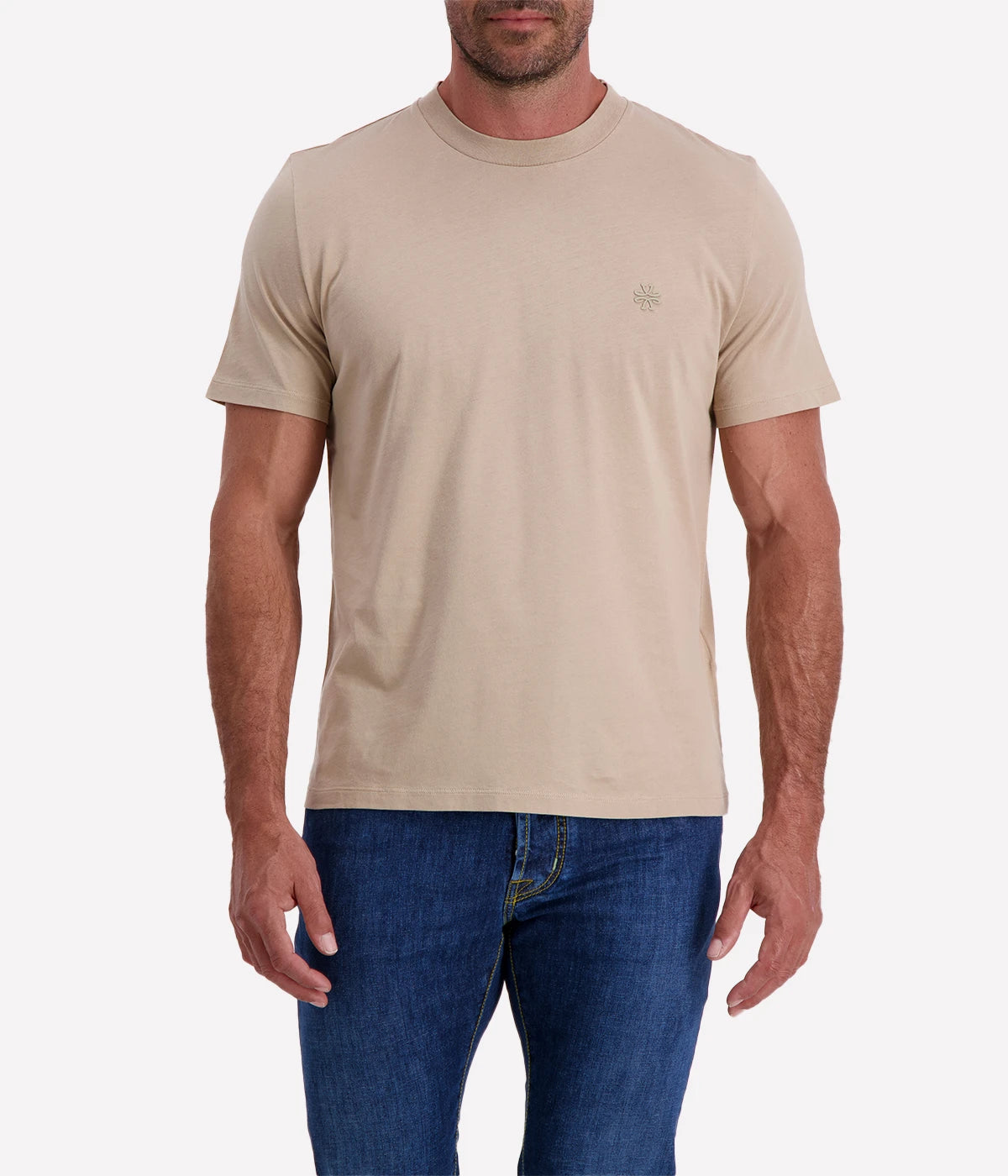 Jacob Cohen beige cotton crewneck T-shirt with a subtle logo on the front, styled for effortless luxury.