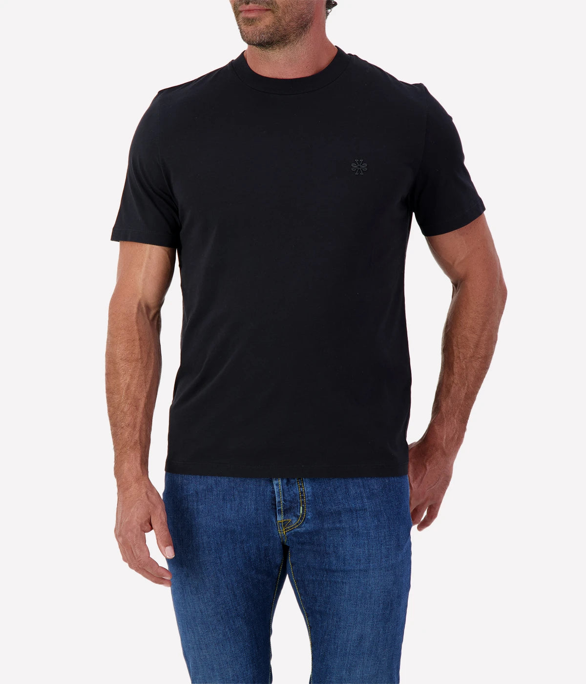 Jacob Cohen black cotton crewneck T-shirt with a minimalist logo on the front, perfect for understated sophistication.