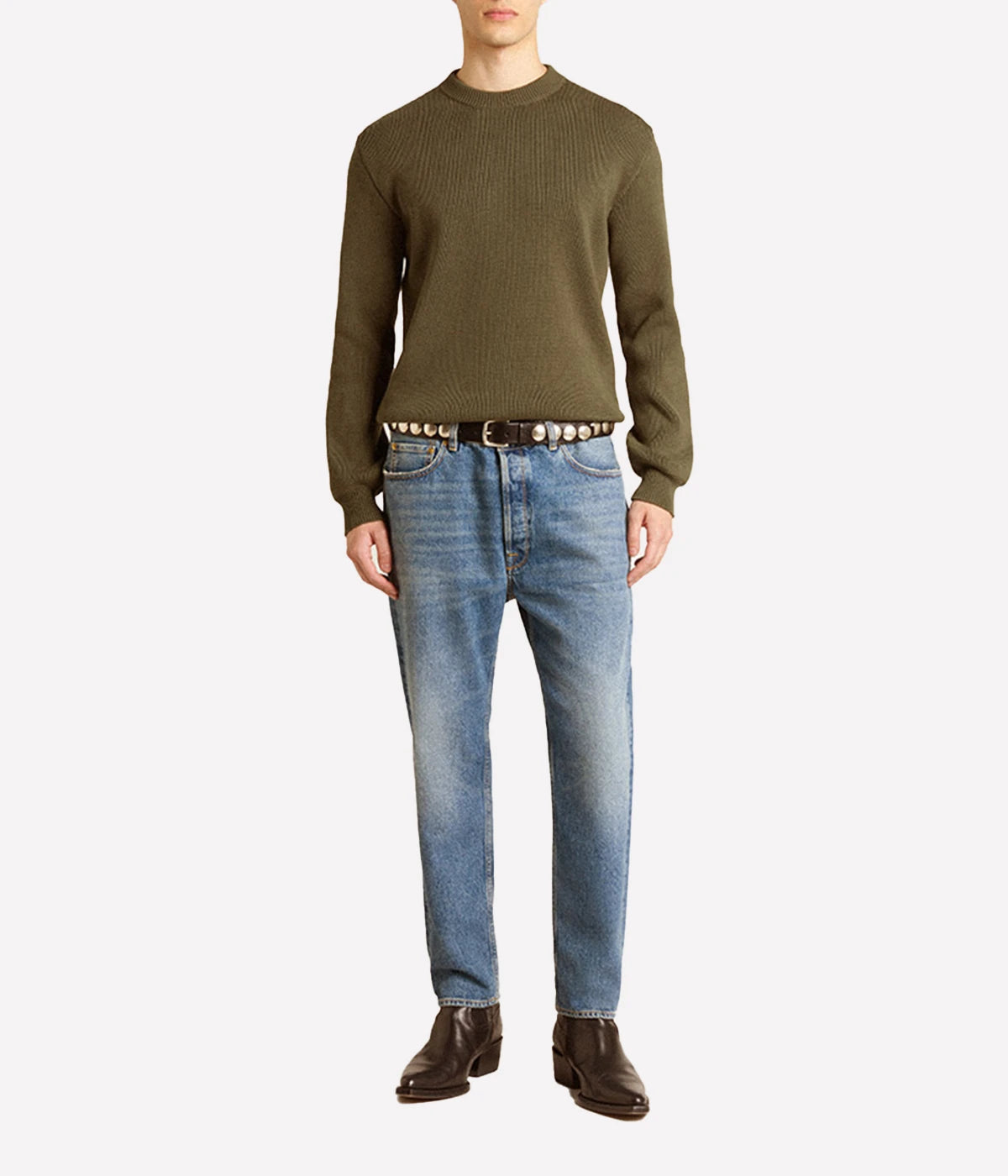 Golden Regular Crew Neck Knit in Military Green