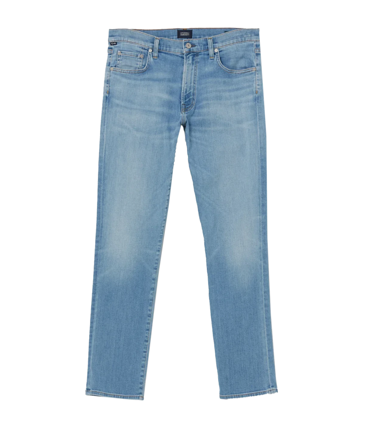 Gage jeans by Citizens of Humanity, crafted from heavyweight denim in light indigo with fading. Features a relaxed fit through the thigh, tapered ankle, zip fly closure, and a 10 1/4” rise. Made from cotton, lyocell, and elastane for structured comfort.