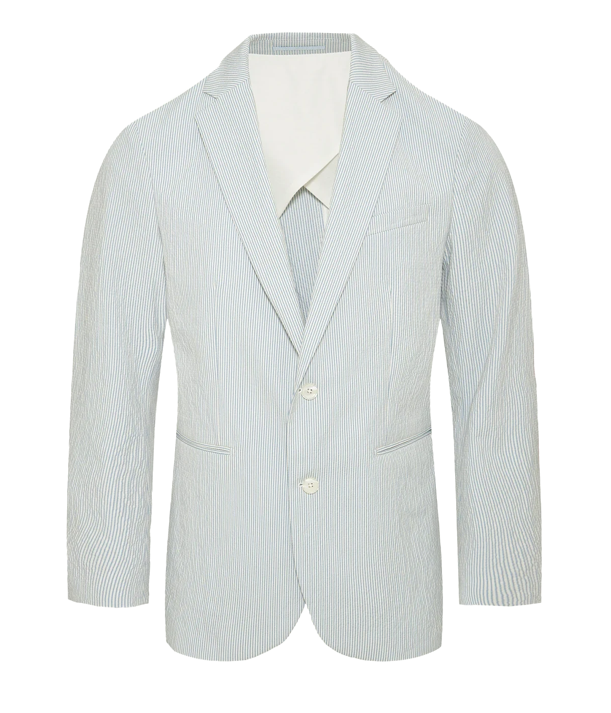 Men's striped Garret seersucker blazer with soft shoulders, tailored fit, and Italian-woven fabric – lightweight and effortlessly refined for summer