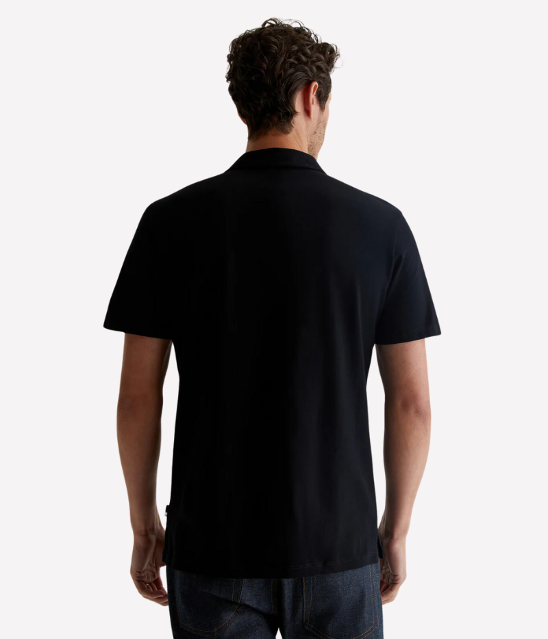 Back view of the AG Bryce Johnny Collar Polo Shirt, highlighting the smooth and lightweight cotton jersey fabric. The minimalist design and clean tailoring provide a polished yet comfortable look.