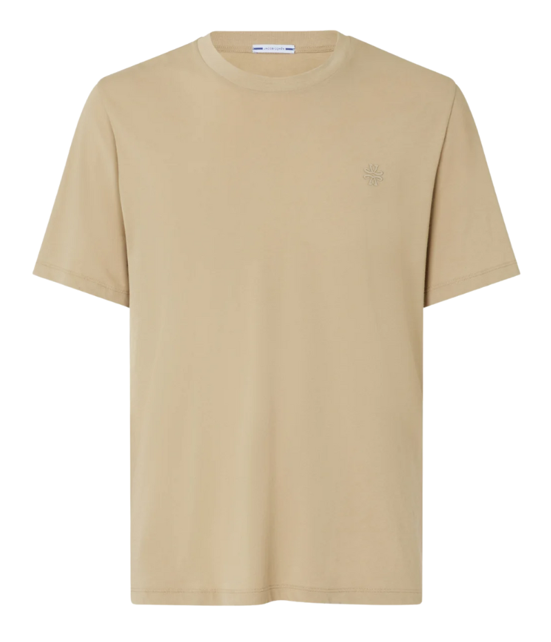 Jacob Cohen beige cotton crewneck T-shirt with a subtle logo on the front, styled for effortless luxury.