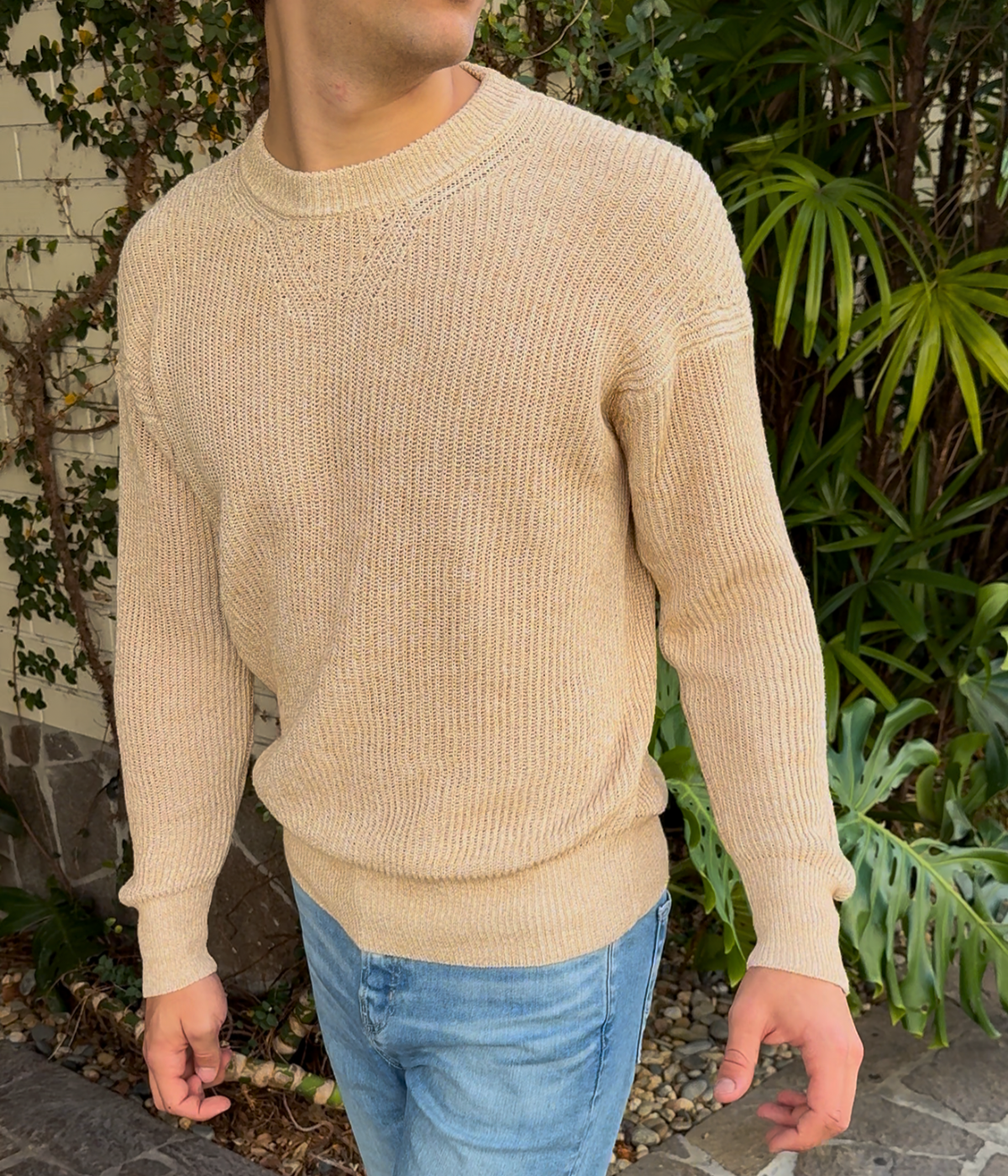Girocollo Mouline Long Sleeve in Sabbia