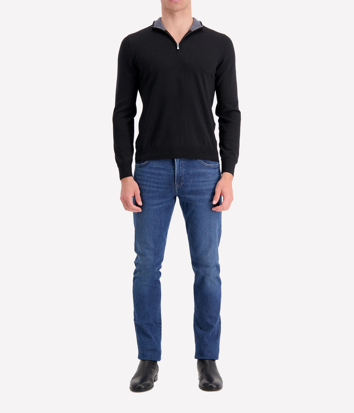 Gran Sasso mock zip sweater in 100% virgin wool, sleek and functional, perfect for layering, made in Italy