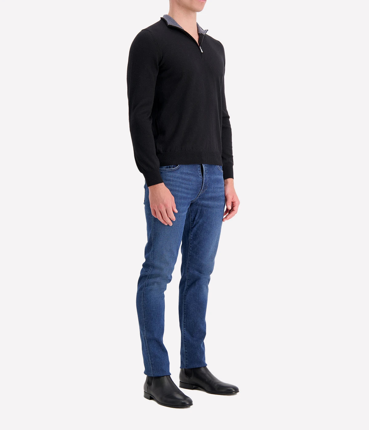 Gran Sasso mock zip sweater in 100% virgin wool, sleek and functional, perfect for layering, made in Italy