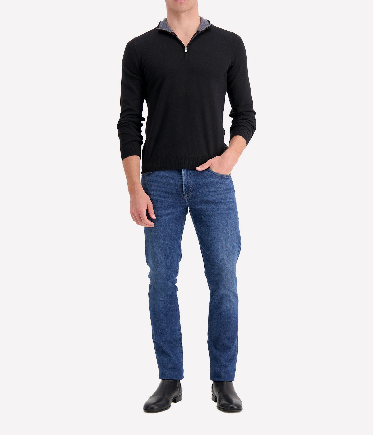 Gran Sasso mock zip sweater in 100% virgin wool, sleek and functional, perfect for layering, made in Italy