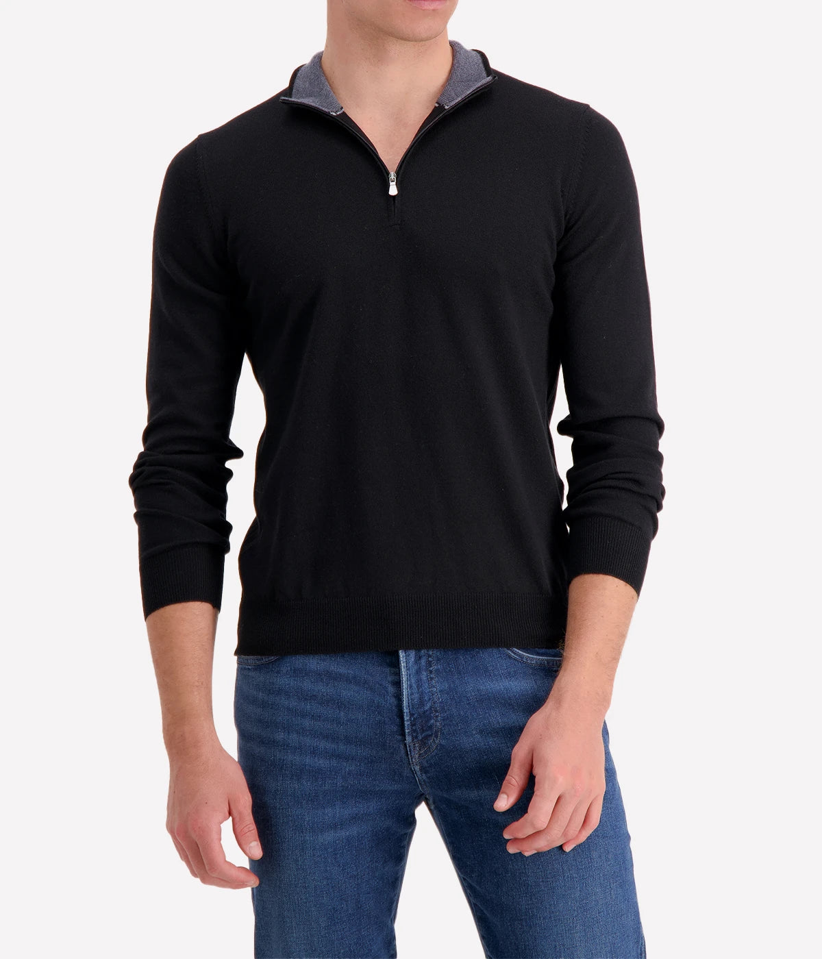 Gran Sasso mock zip sweater in 100% virgin wool, sleek and functional, perfect for layering, made in Italy