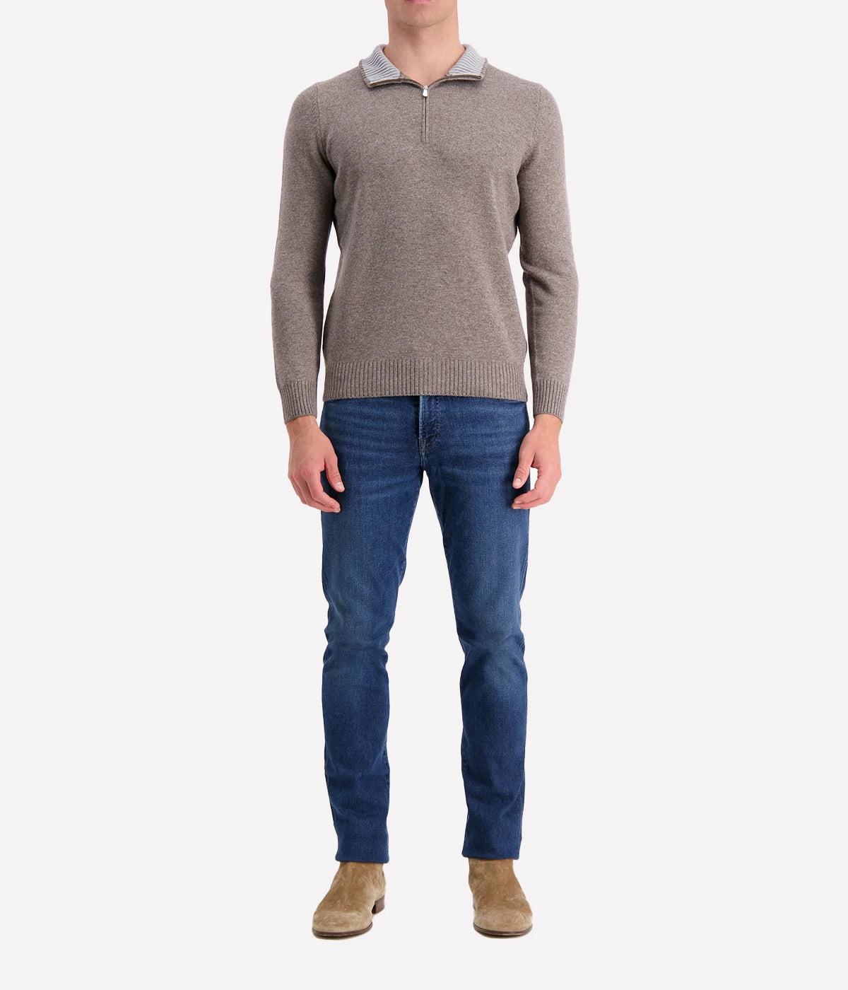 Gran Sasso mock zip sweater in beige, made from virgin wool, viscose, and cashmere blend, perfect for any occasion, made in Italy.