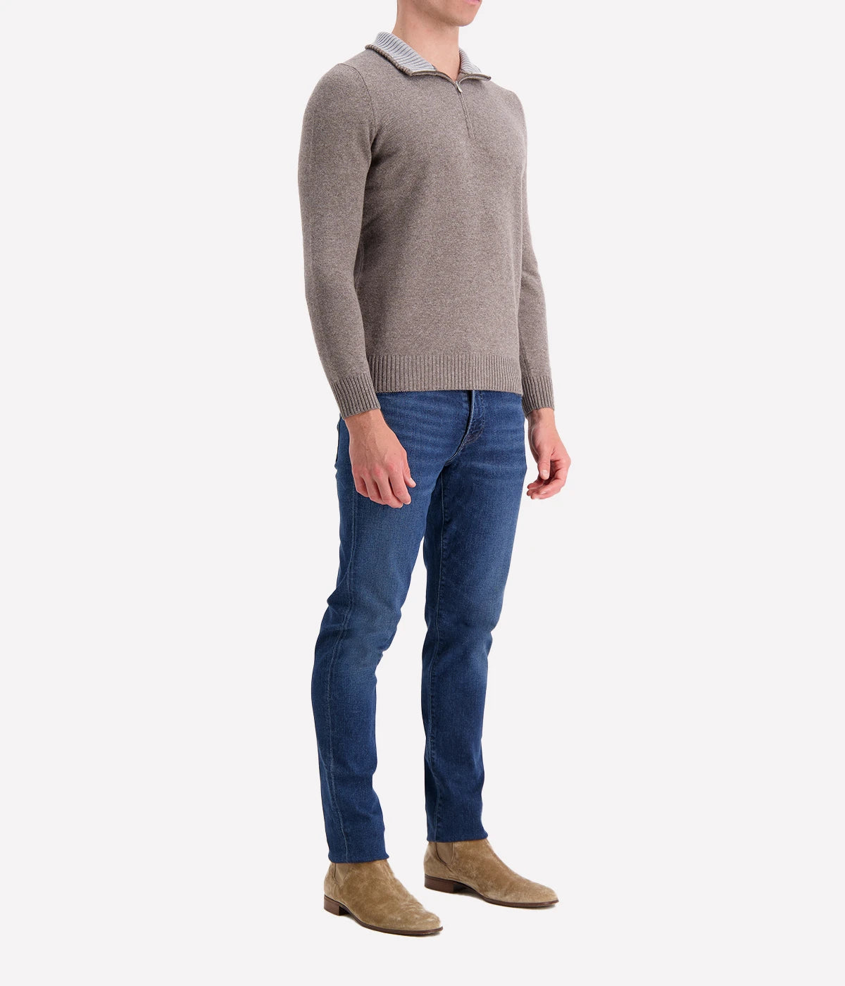 Gran Sasso mock zip sweater in beige, made from virgin wool, viscose, and cashmere blend, perfect for any occasion, made in Italy.