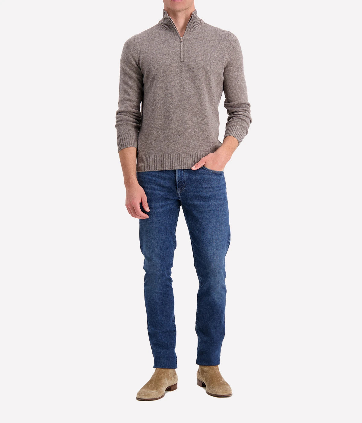 Gran Sasso mock zip sweater in beige, made from virgin wool, viscose, and cashmere blend, perfect for any occasion, made in Italy.