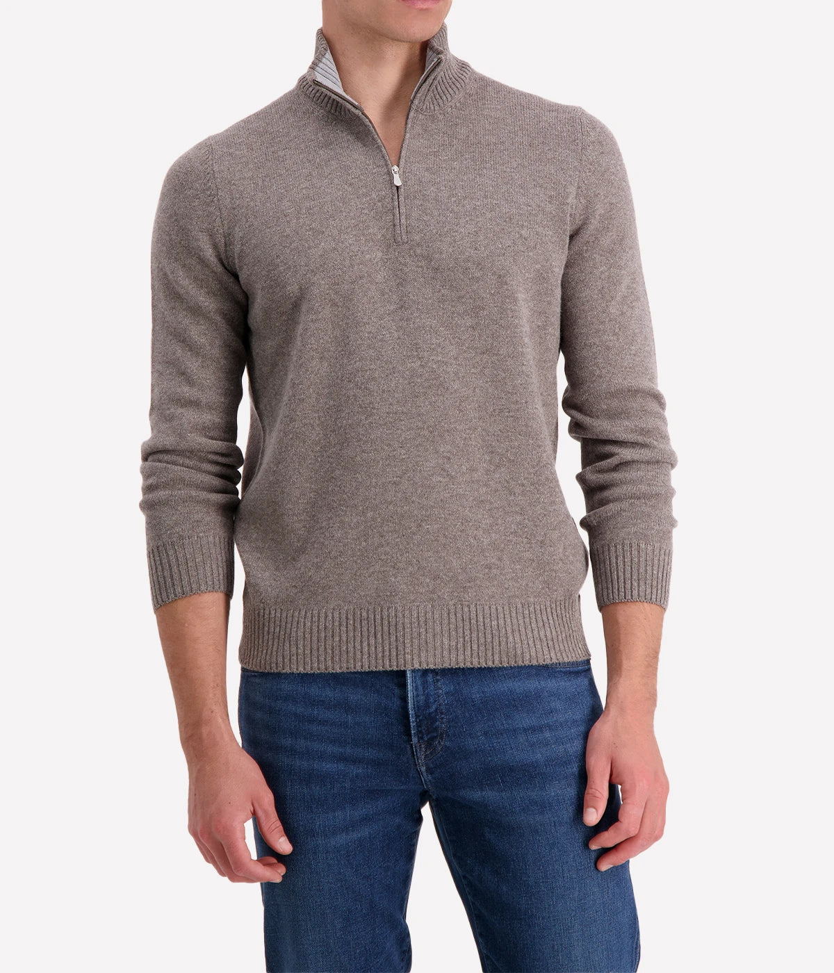 Gran Sasso mock zip sweater in beige, made from virgin wool, viscose, and cashmere blend, perfect for any occasion, made in Italy.