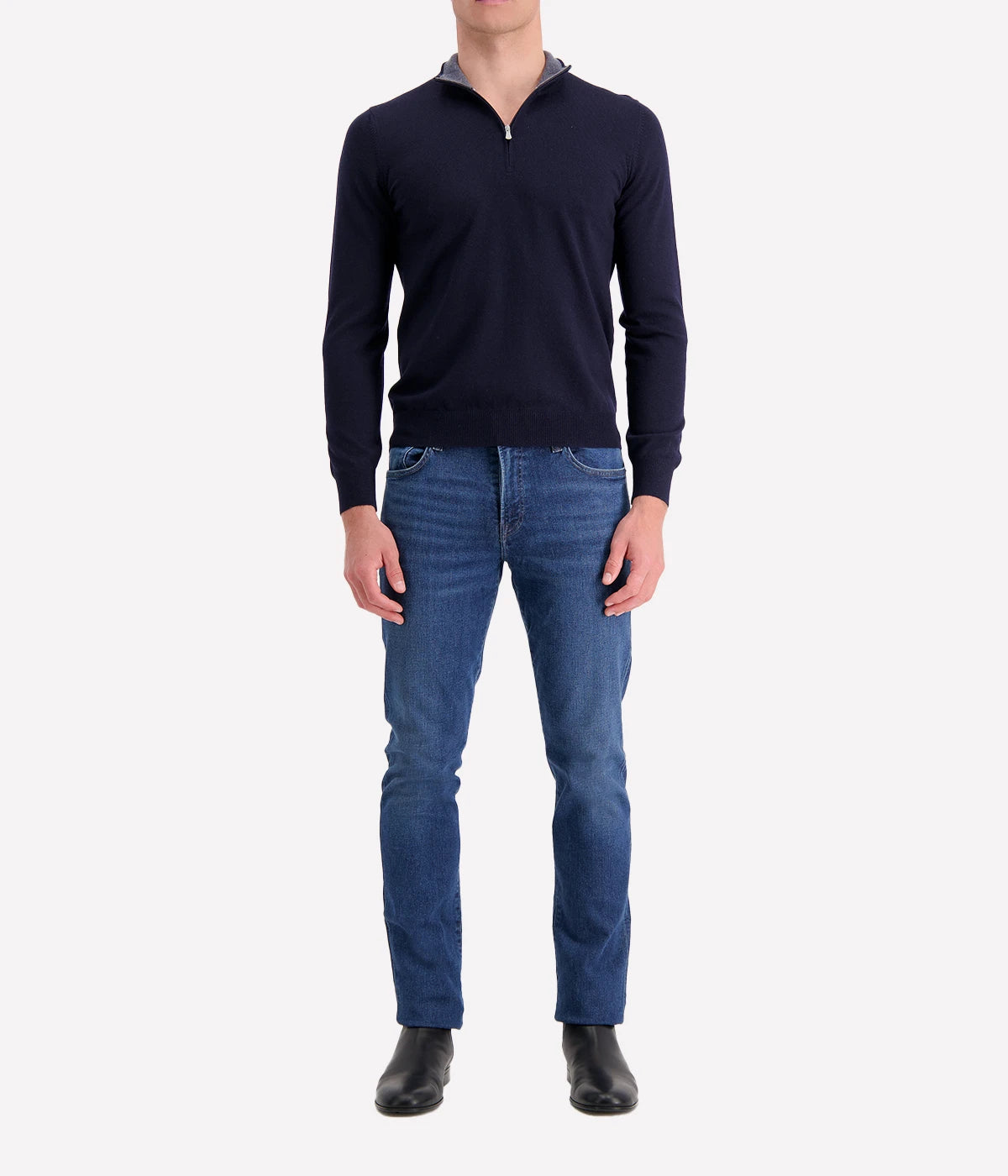 Gran Sasso mock zip sweater in 100% virgin wool, sleek design perfect for layering, made in Italy