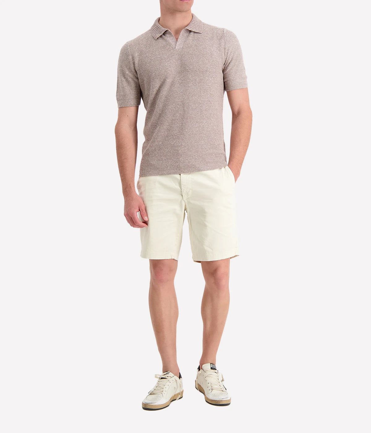 Tennis Short Sleeve Knit Polo in Beige