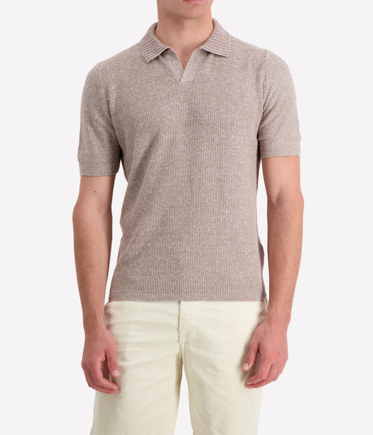 Tennis Short Sleeve Knit Polo in Beige