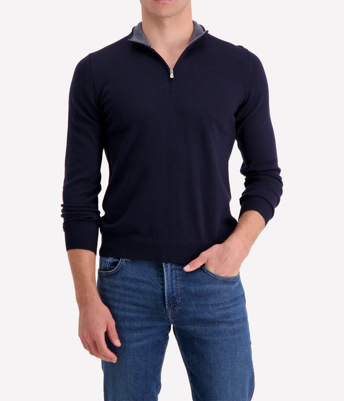 Gran Sasso mock zip sweater in 100% virgin wool, sleek design perfect for layering, made in Italy