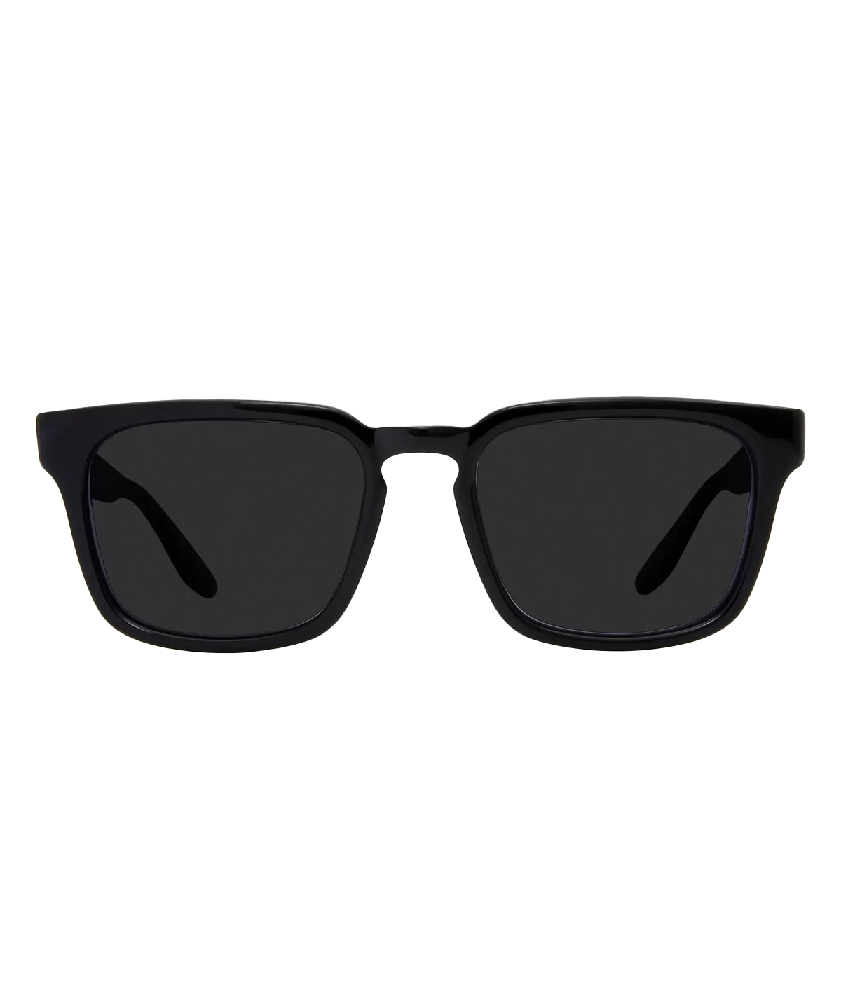 An elevated classic squared frame sunglass, with black acetate frame and black lenses. Summer staple, luxury eyewear, made in Italy.
