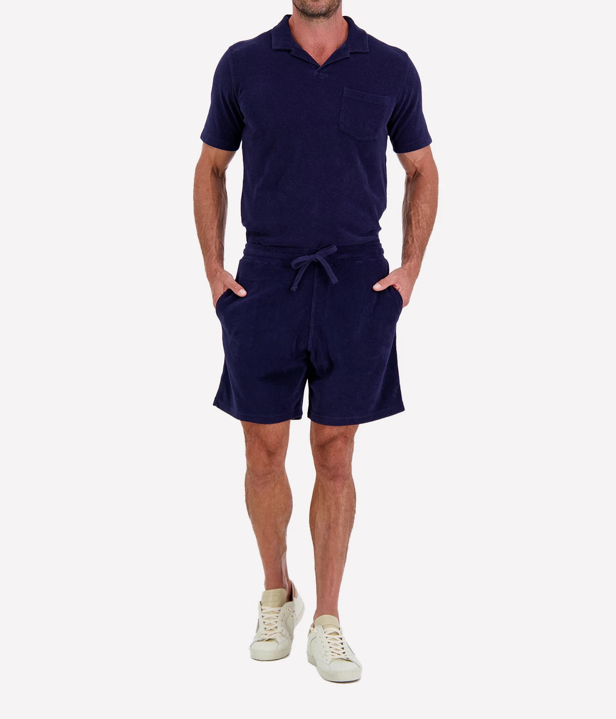 Men Knitted Bouclette Bermuda in Marine Blue