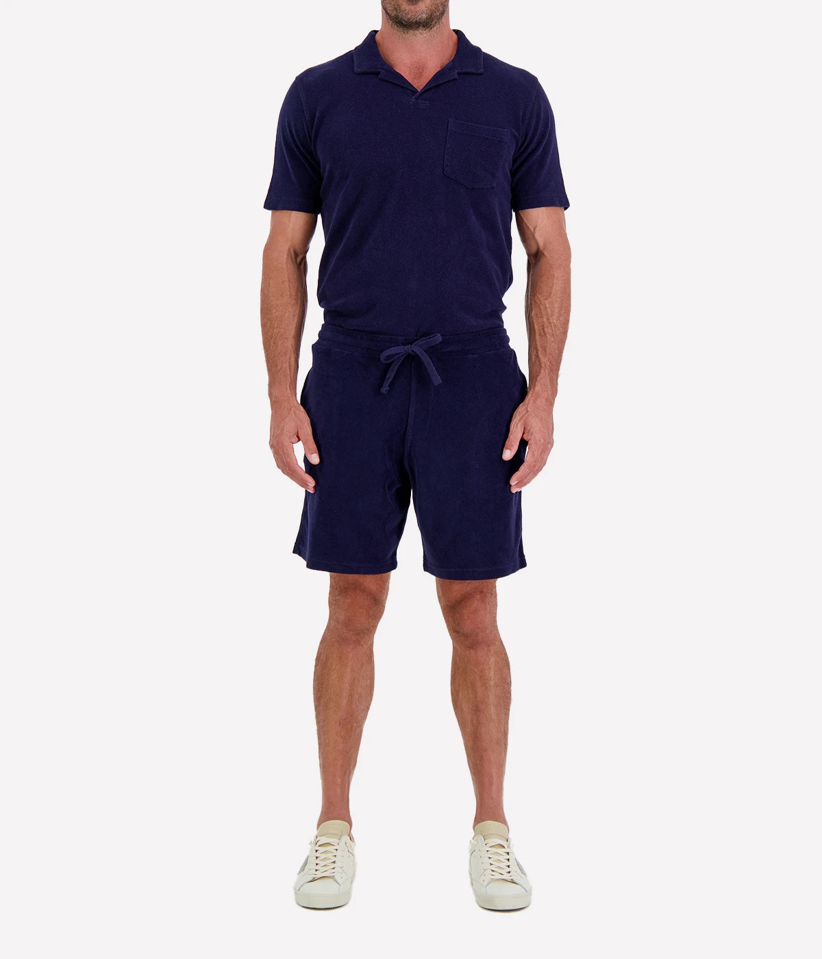 Men Knitted Bouclette Bermuda in Marine Blue