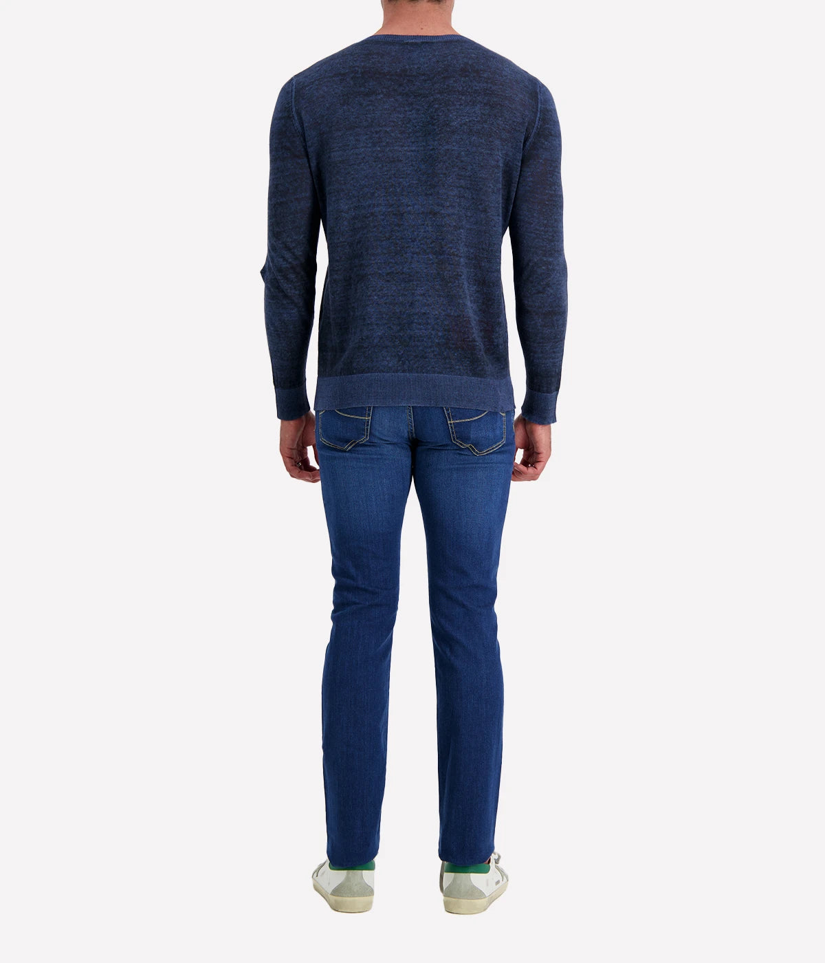 Hand Painted Round Neck Pullover in Blue Navy